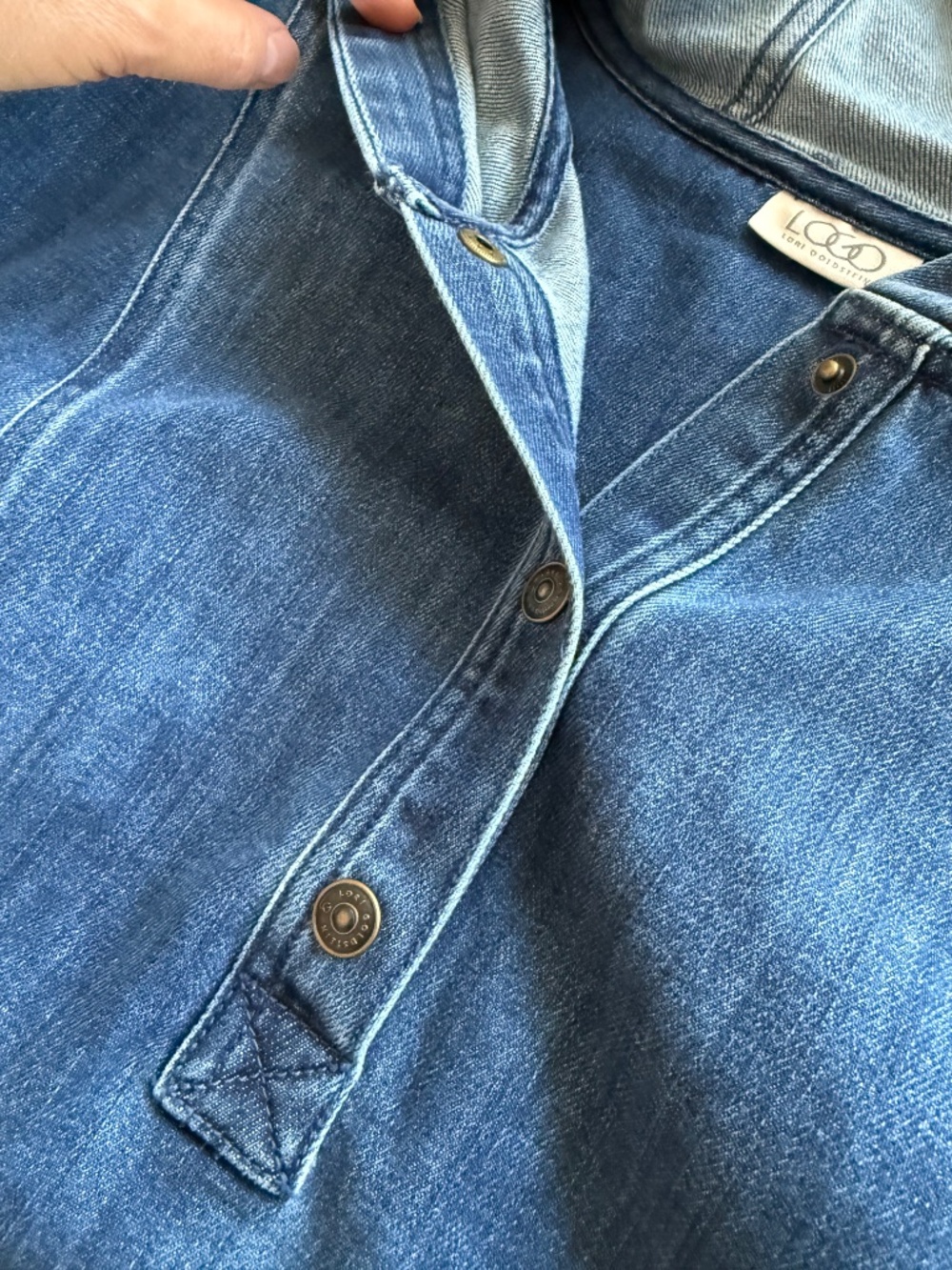 LOGO Lori Goldstein denim hoodie pullover large - Picture 5 of 11